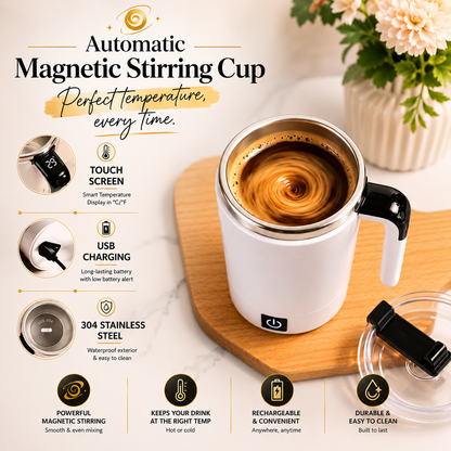 Smart Self-Stirring Magnetic Coffee Mug with Temperature Display – Rechargeable Automatic Mixing Cup